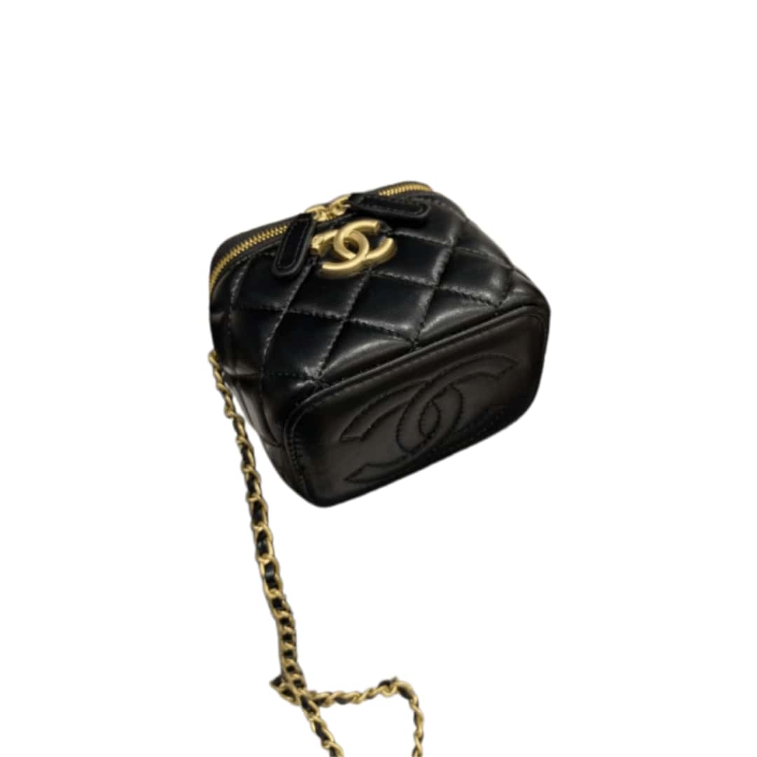 Black Metal Chain Crossbody Bag - Mini Box Bag - Image 2